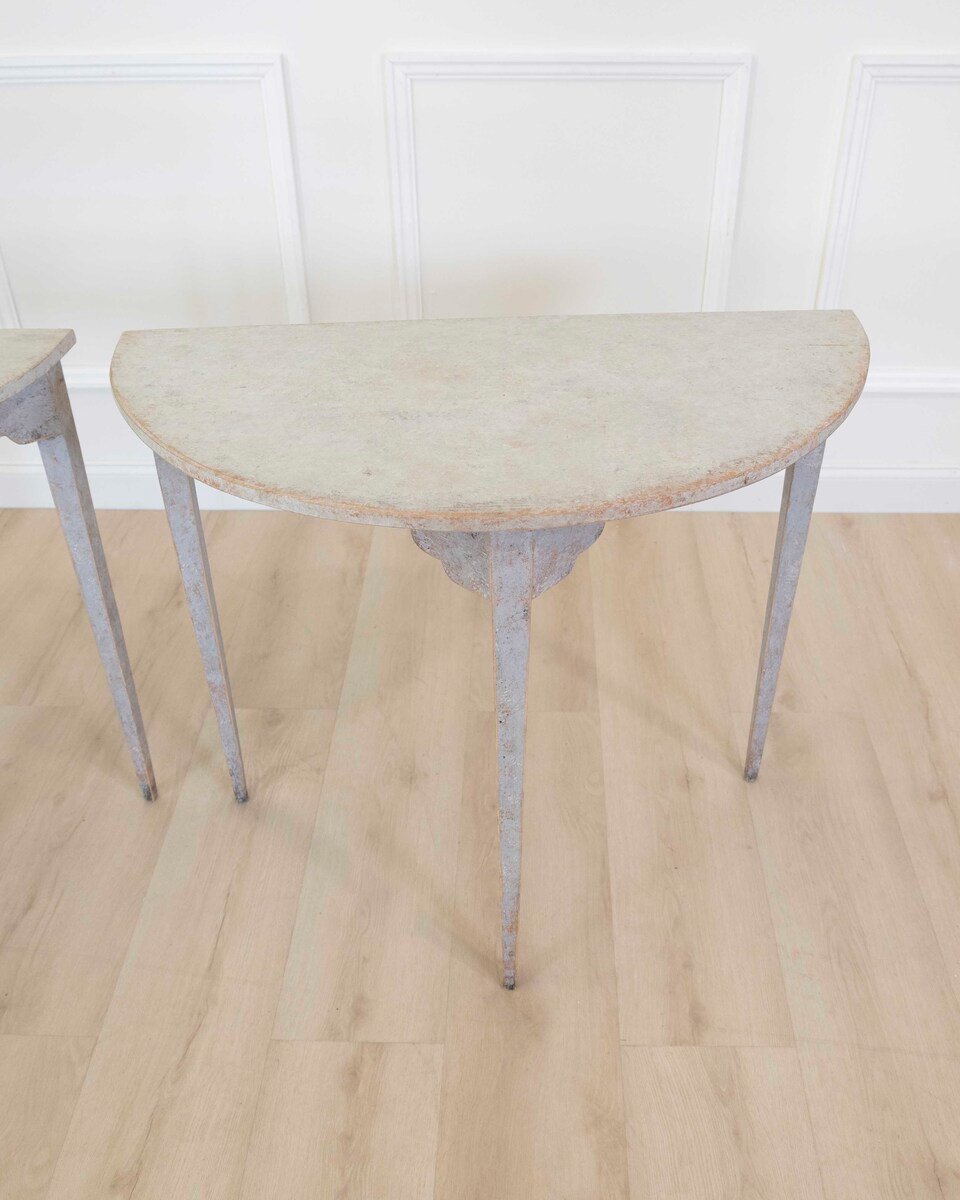 A pair of antique demi lune console tables from Sweden - JAA