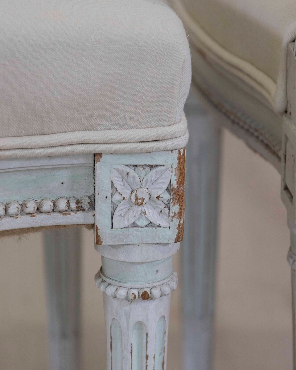 Pair of Antique French Neoclassical Painted Chairs in Antique Linen - JAA
