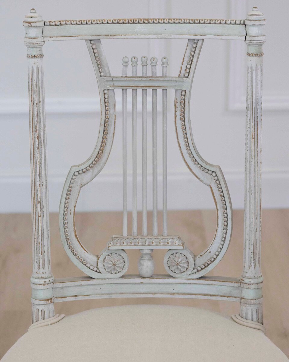 Pair of Antique French Neoclassical Painted Chairs in Antique Linen - JAA