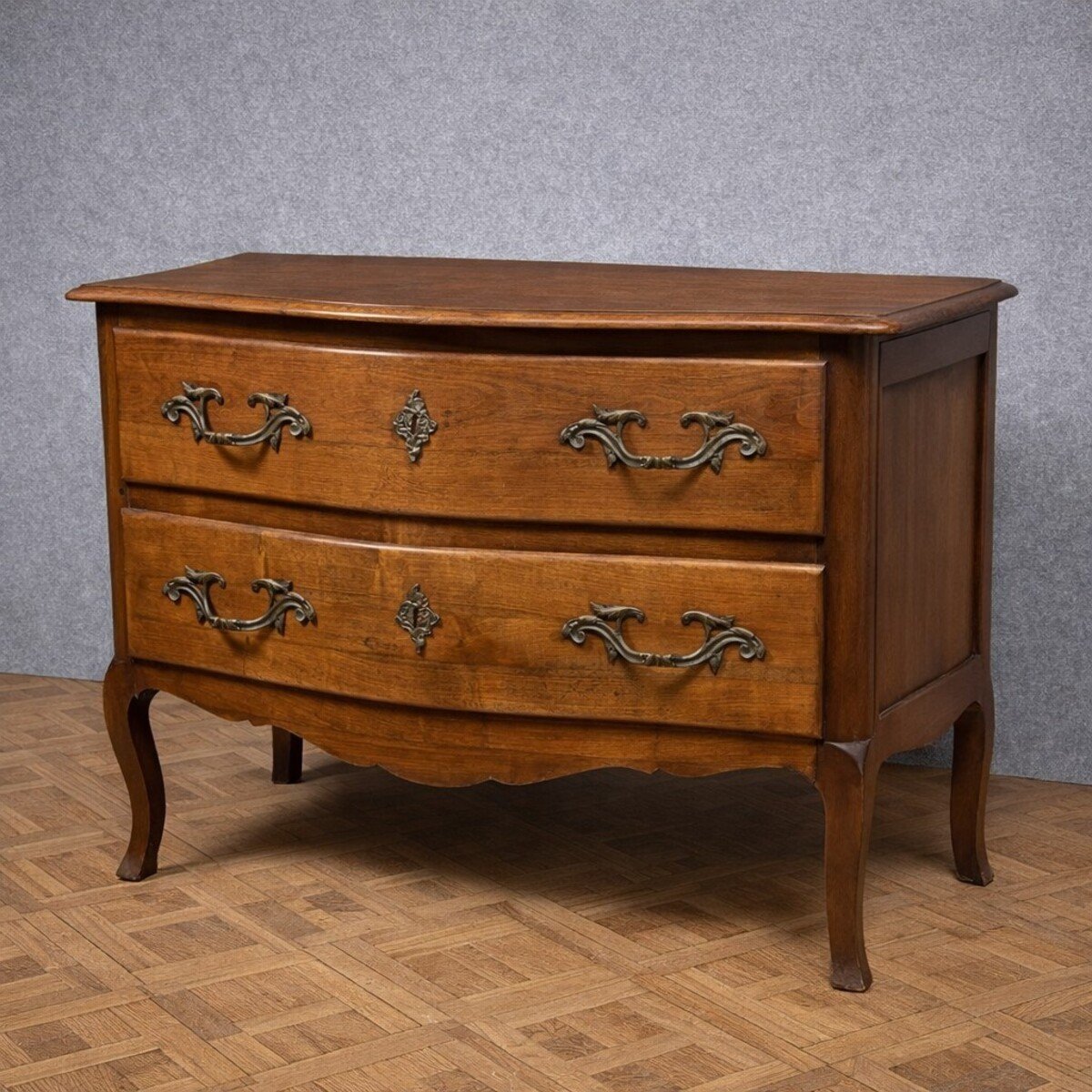 Antique Louis XV Style Curved Walnut Commode - JAA
