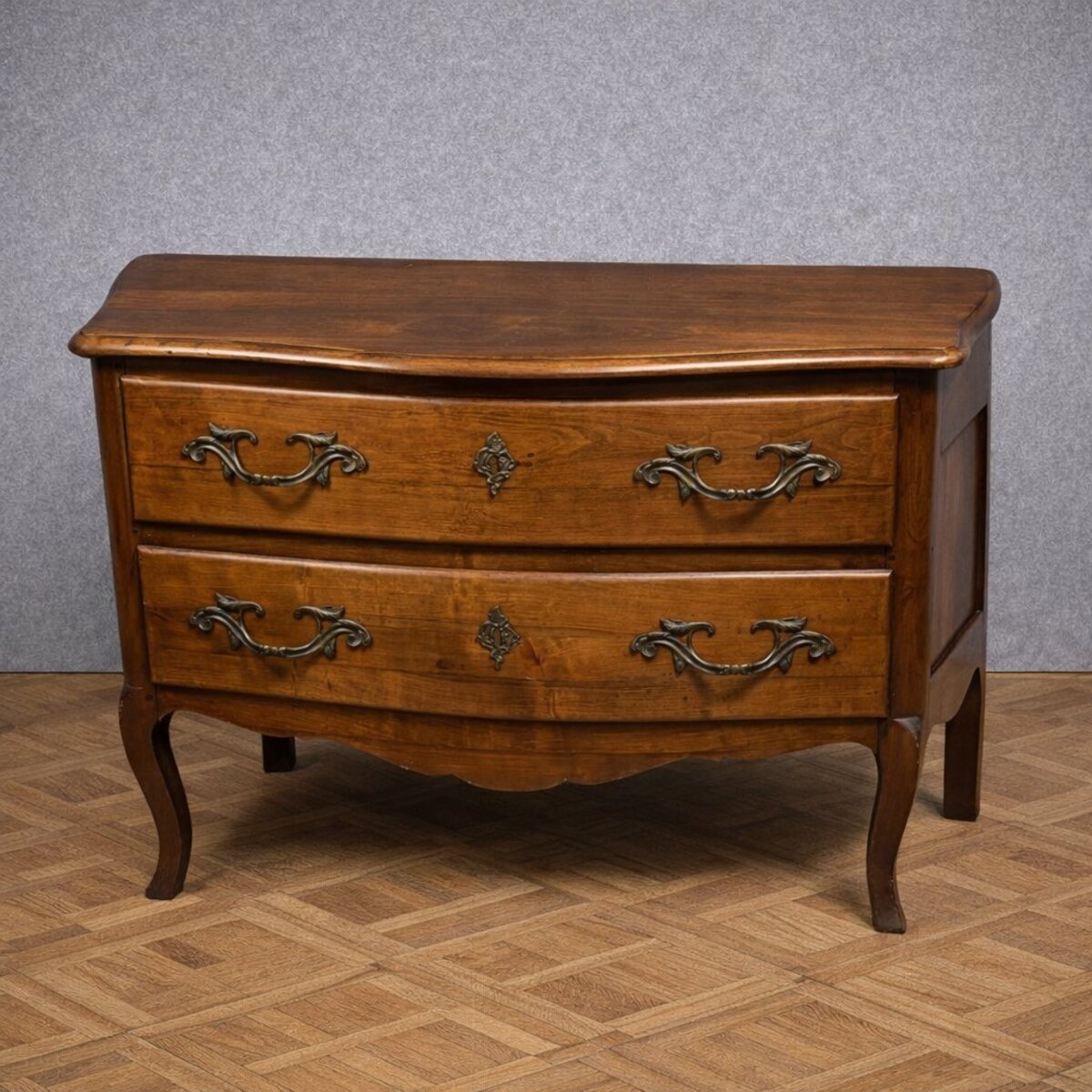 Antique Louis XV Style Curved Walnut Commode - JAA