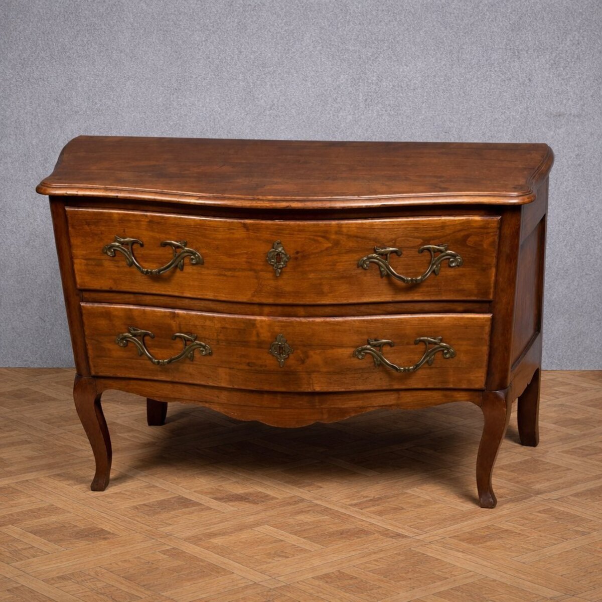 Antique Louis XV Style Curved Walnut Commode - JAA