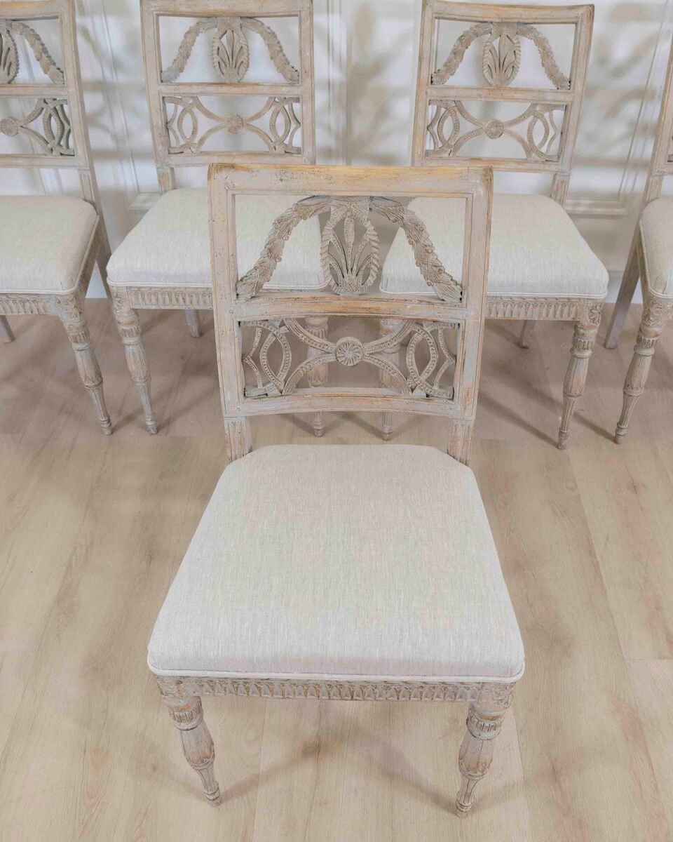 Matched Set of Ten Swedish 18th Century Gustavian Painted Chairs from Lindome - JAA