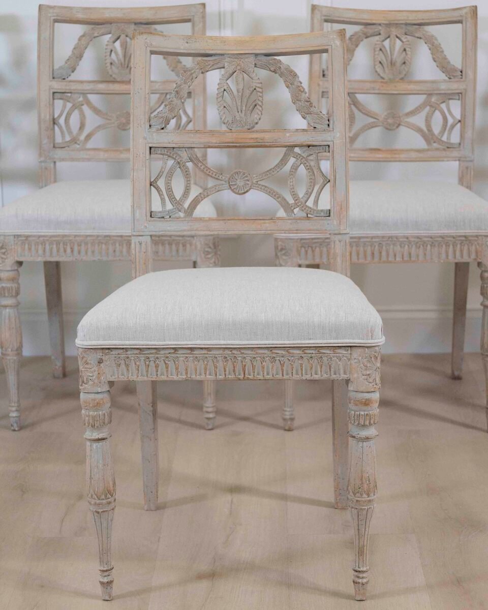 Matched Set of Ten Swedish 18th Century Gustavian Painted Chairs from Lindome - JAA