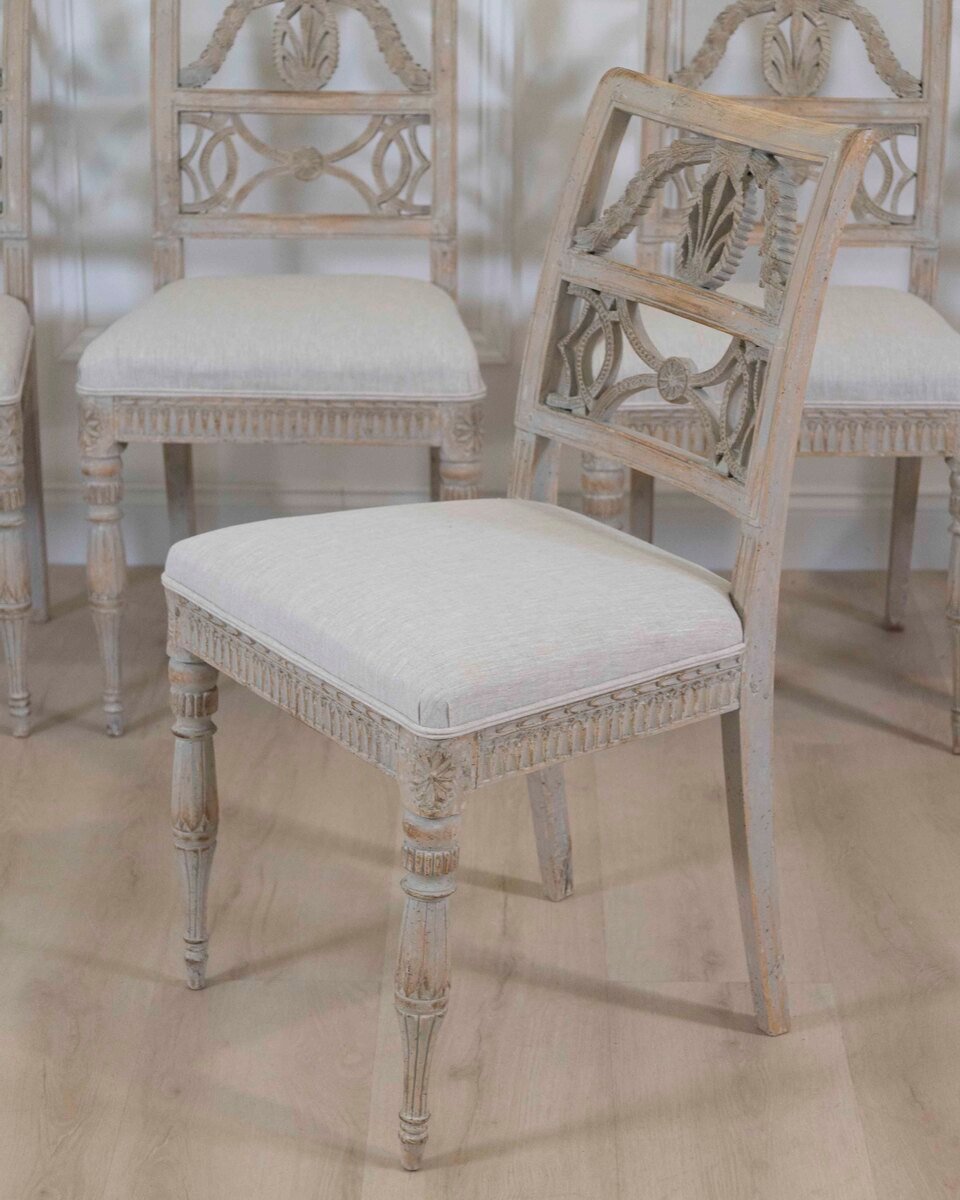 Matched Set of Ten Swedish 18th Century Gustavian Painted Chairs from Lindome - JAA