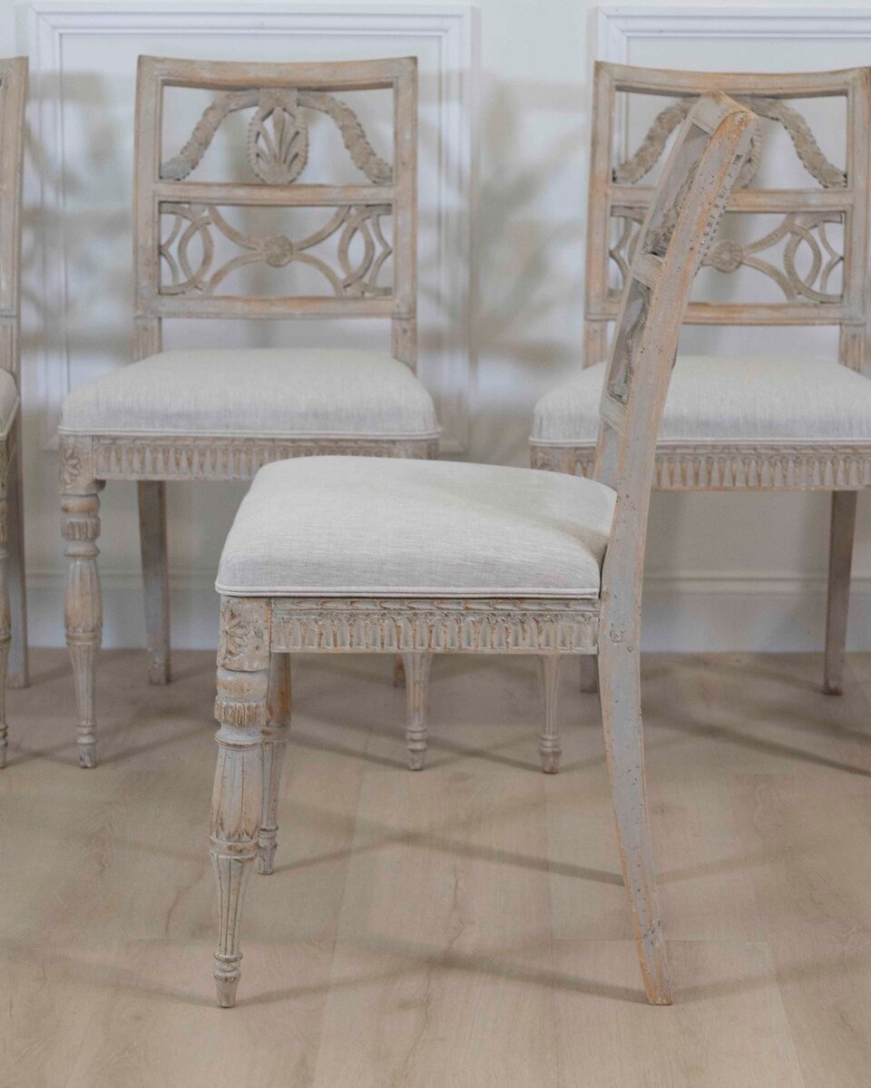 Matched Set of Ten Swedish 18th Century Gustavian Painted Chairs from Lindome - JAA