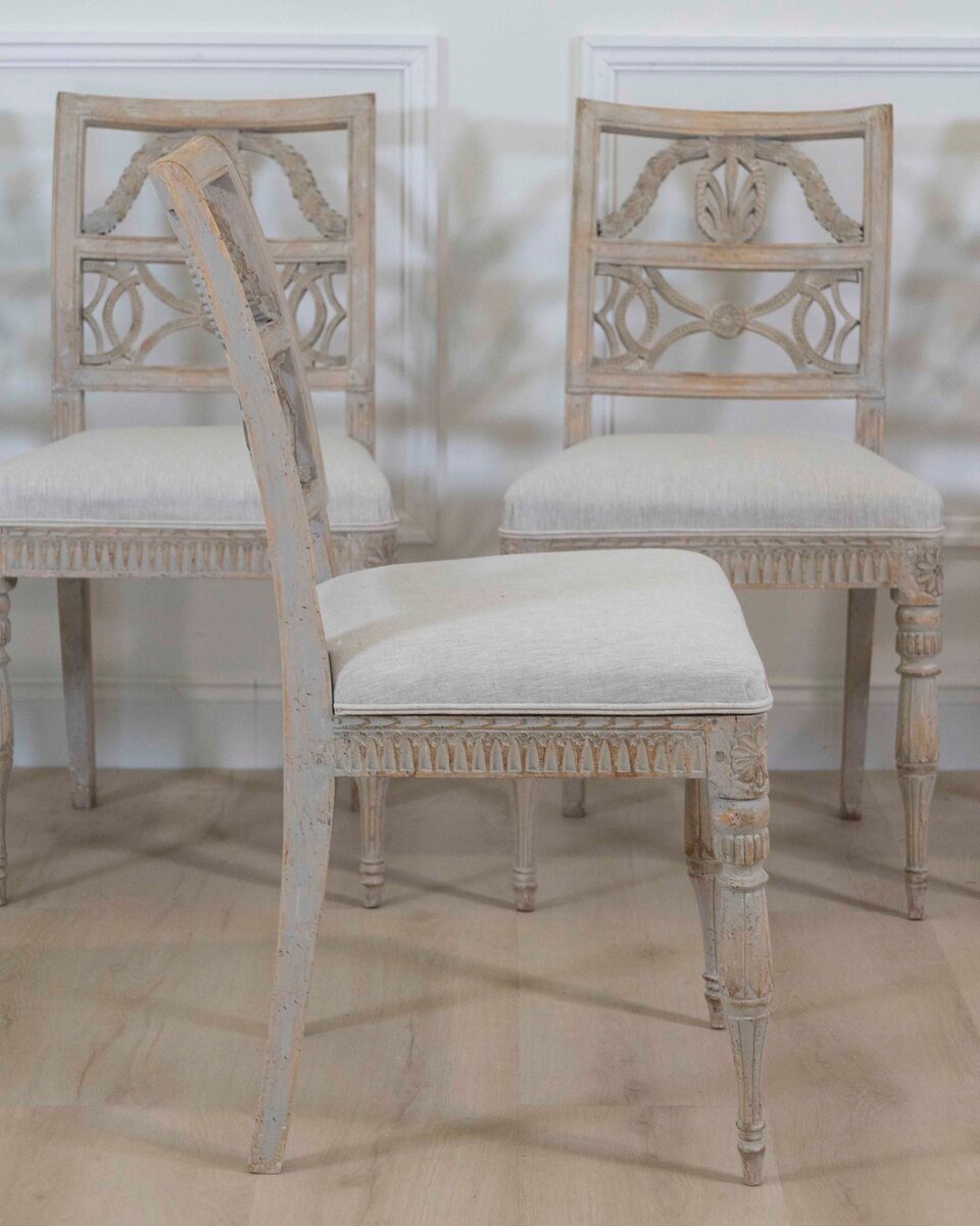 Matched Set of Ten Swedish 18th Century Gustavian Painted Chairs from Lindome - JAA