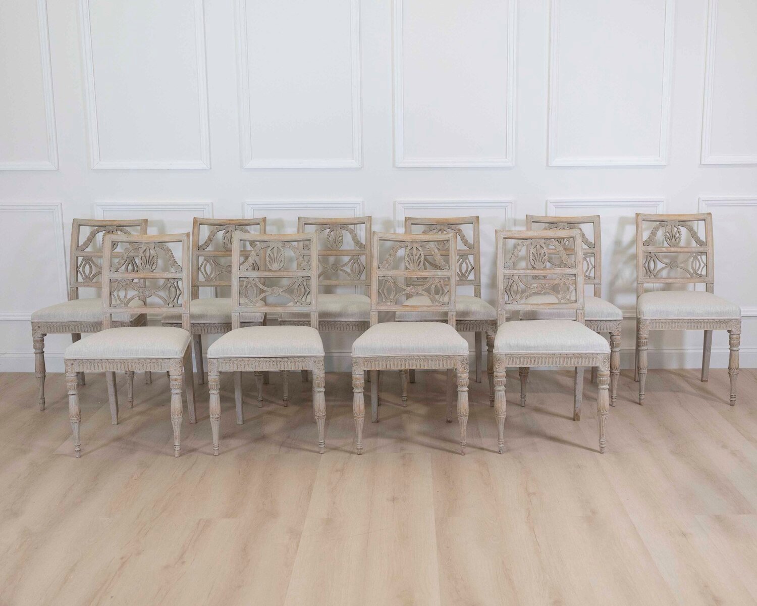 Matched Set of Ten Swedish 18th Century Gustavian Painted Chairs from Lindome - JAA