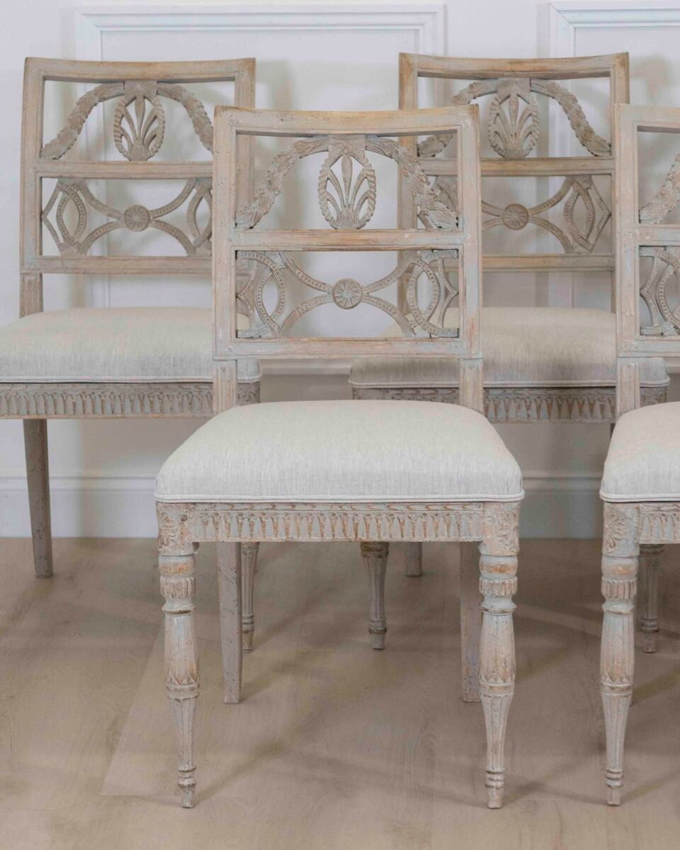 Matched Set of Ten Swedish 18th Century Gustavian Painted Chairs from Lindome - JAA
