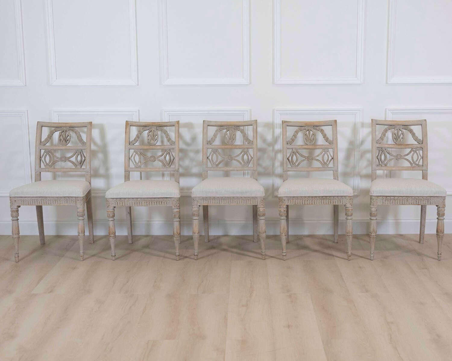 Matched Set of Ten Swedish 18th Century Gustavian Painted Chairs from Lindome - JAA