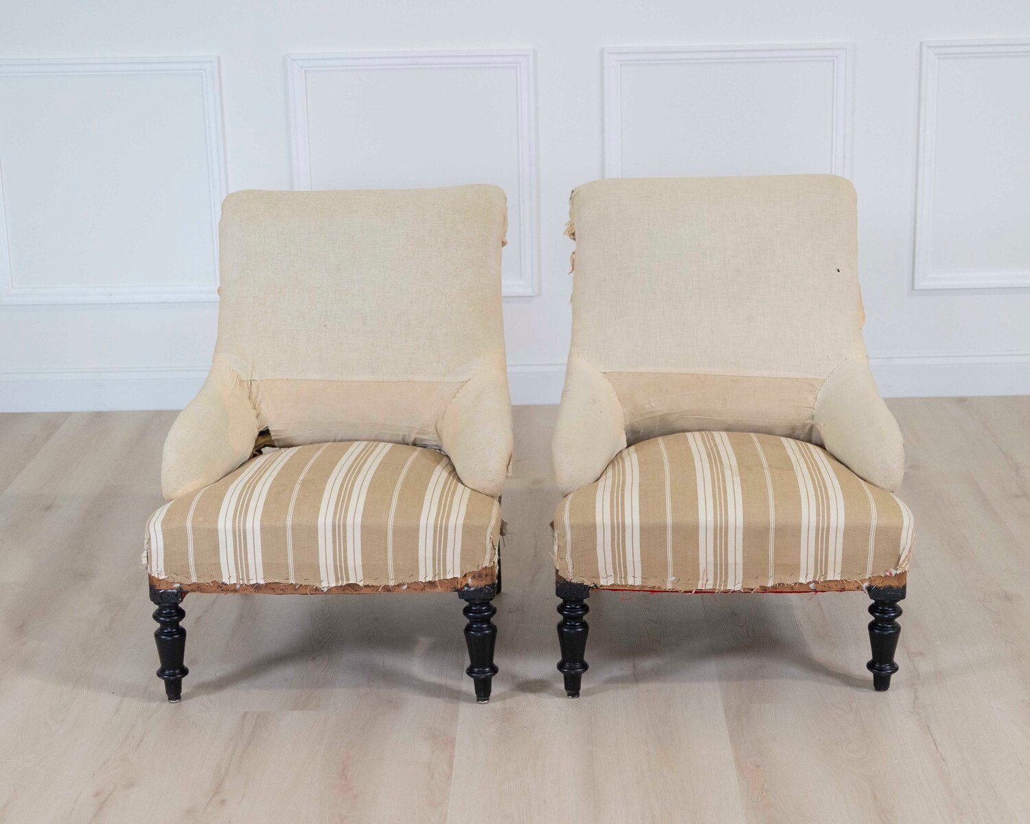 Pair of 19th Century French Scroll Back Chairs, Ready to Upholster - JAA
