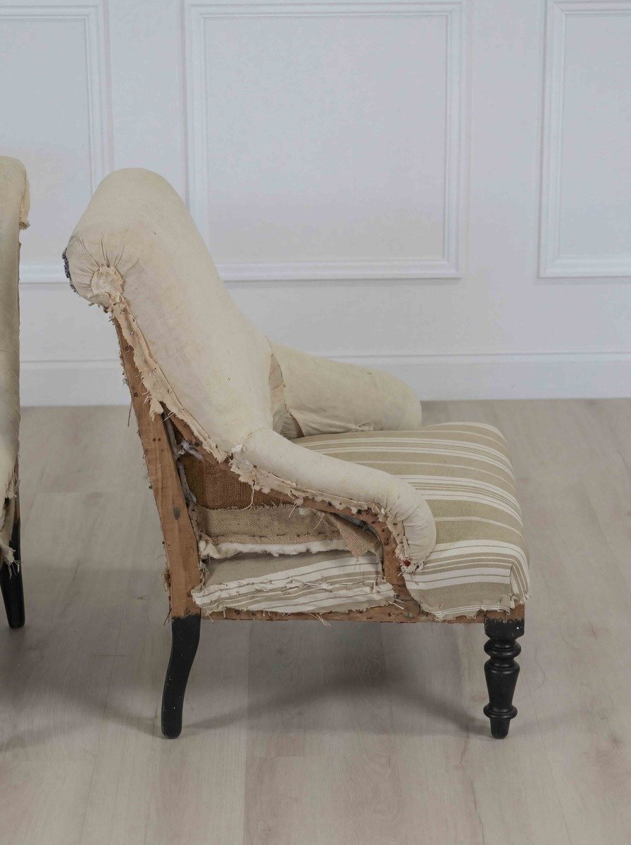 Pair of 19th Century French Scroll Back Chairs, Ready to Upholster - JAA