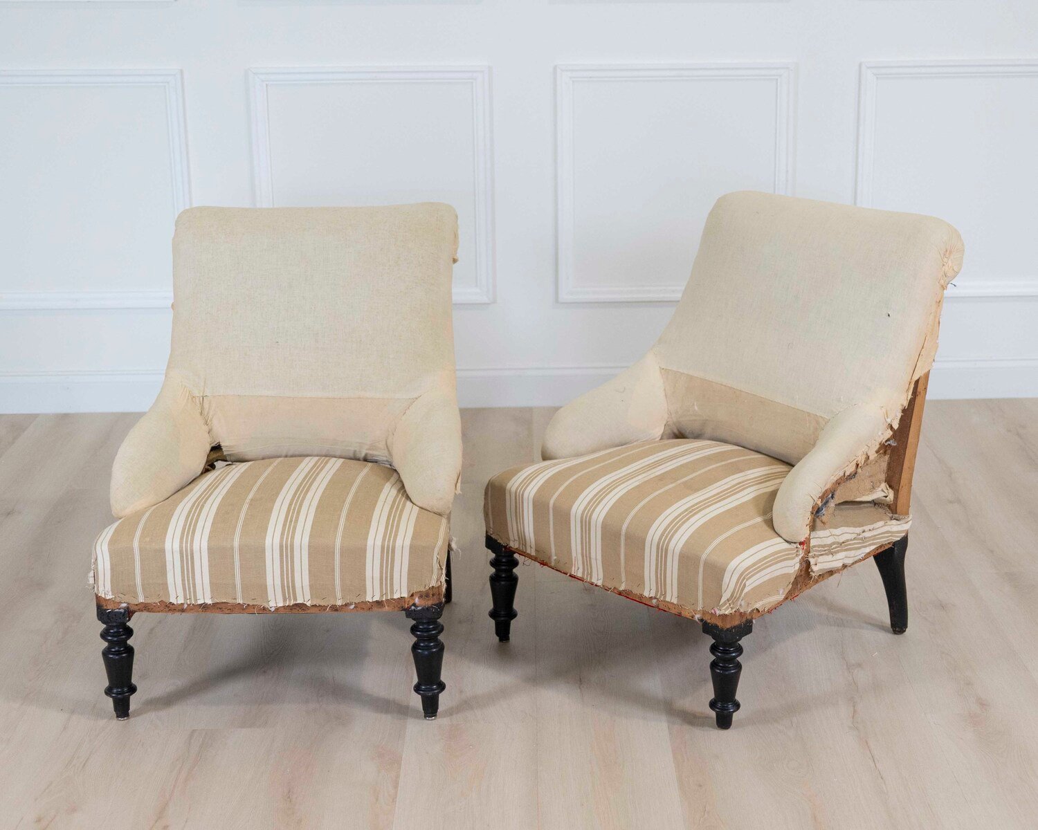 Pair of 19th Century French Scroll Back Chairs, Ready to Upholster - JAA