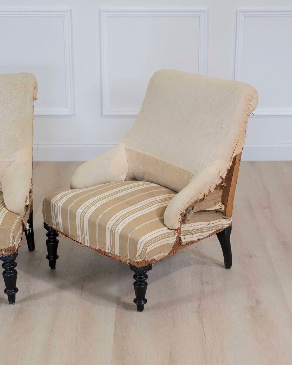 Pair of 19th Century French Scroll Back Chairs, Ready to Upholster - JAA