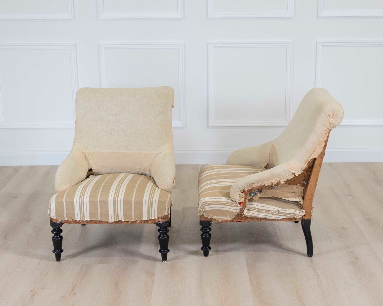 Pair of 19th Century French Scroll Back Chairs, Ready to Upholster - JAA