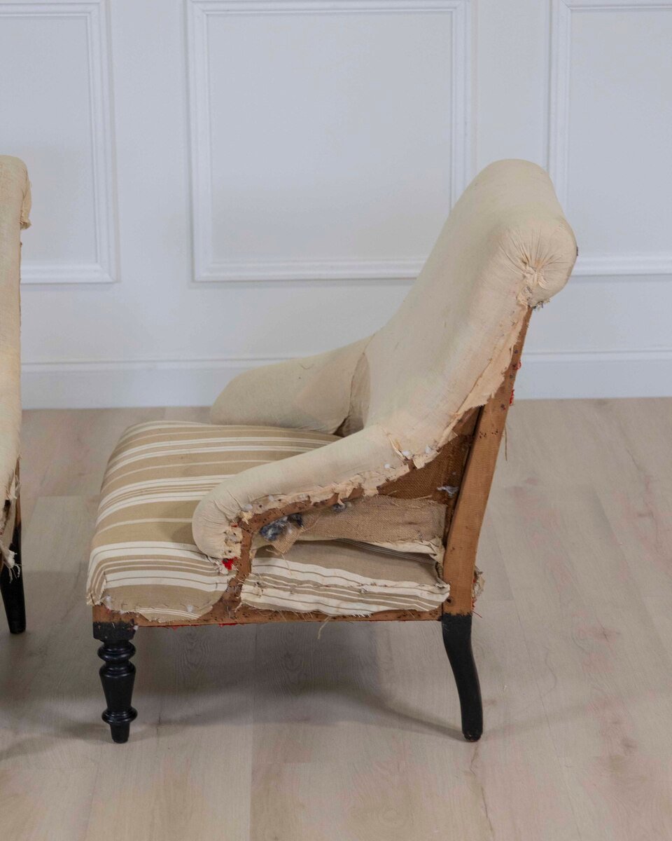 Pair of 19th Century French Scroll Back Chairs, Ready to Upholster - JAA