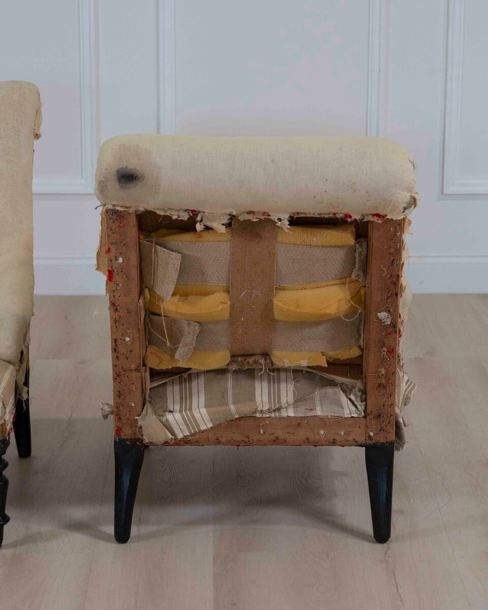 Pair of 19th Century French Scroll Back Chairs, Ready to Upholster - JAA