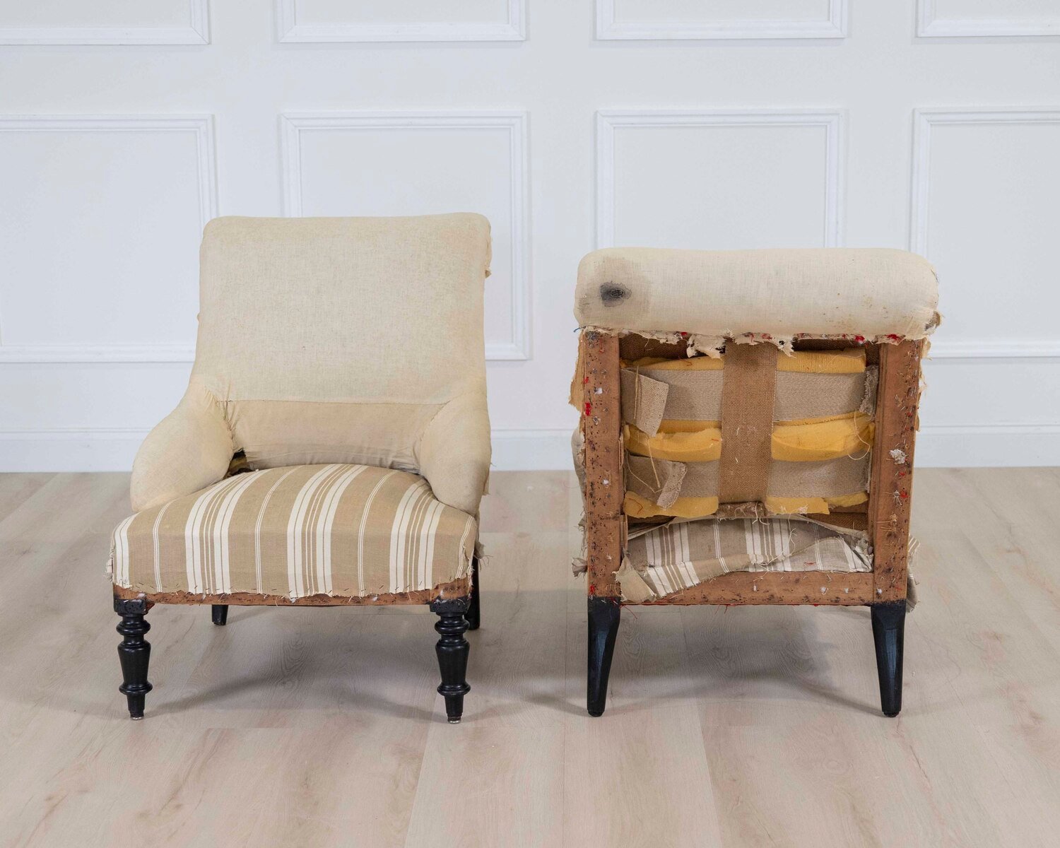 Pair of 19th Century French Scroll Back Chairs, Ready to Upholster - JAA
