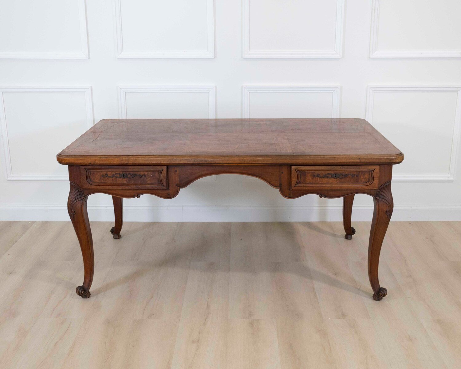 Louis XV Style Flat Center Desk in Walnut and Elm - JAA