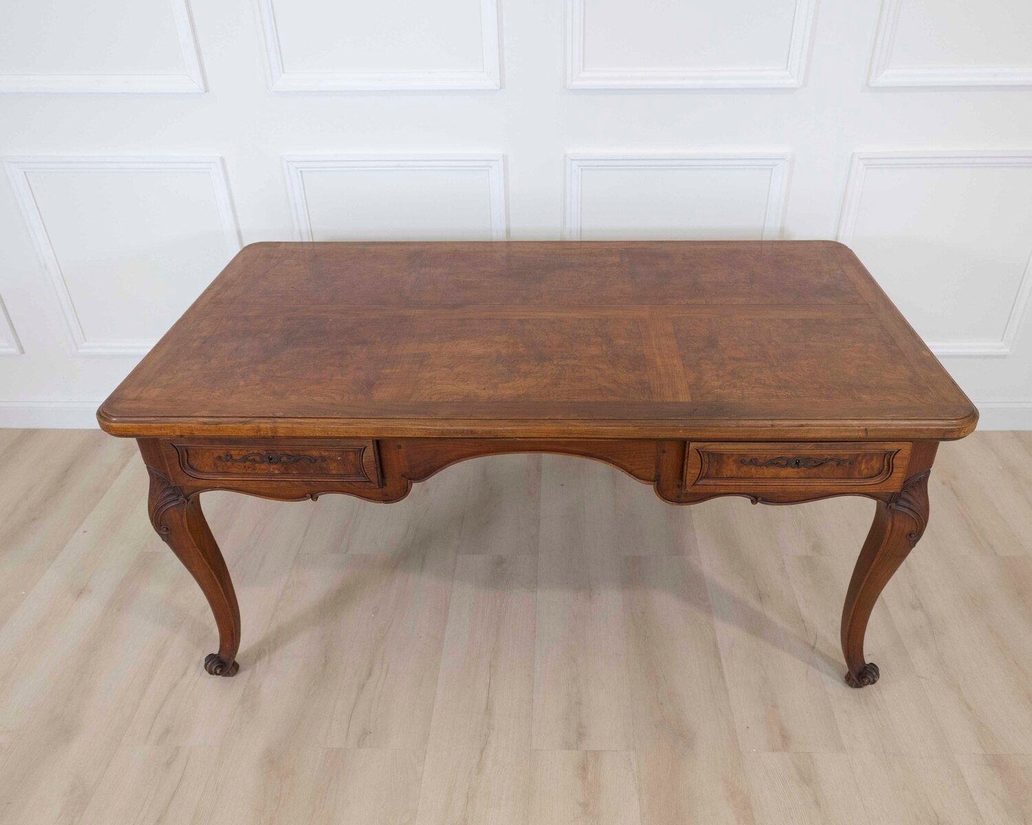 Louis XV Style Flat Center Desk in Walnut and Elm - JAA
