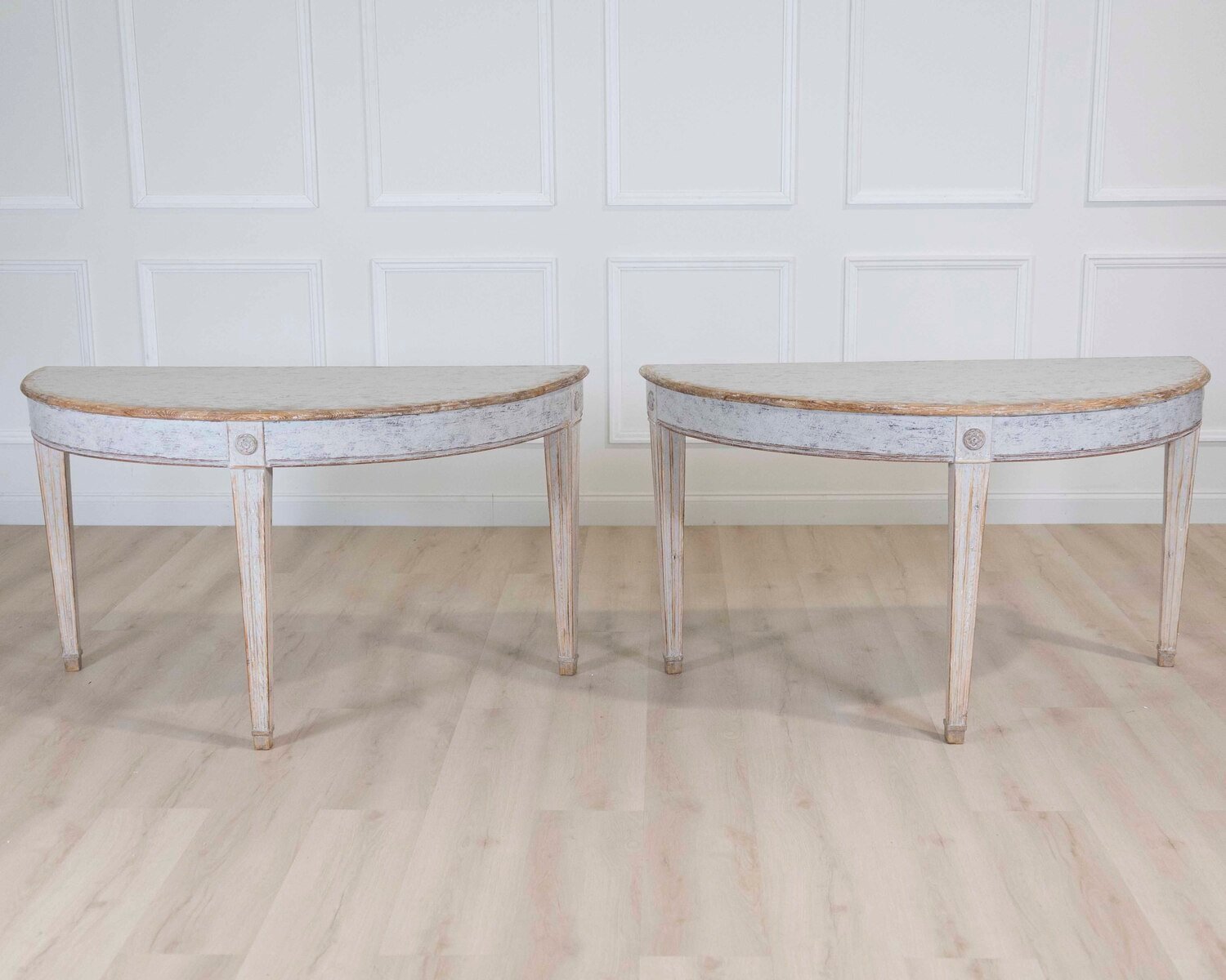 Pair of Swedish 19th Century Gustavian Style Demi-Lune Tables - JAA