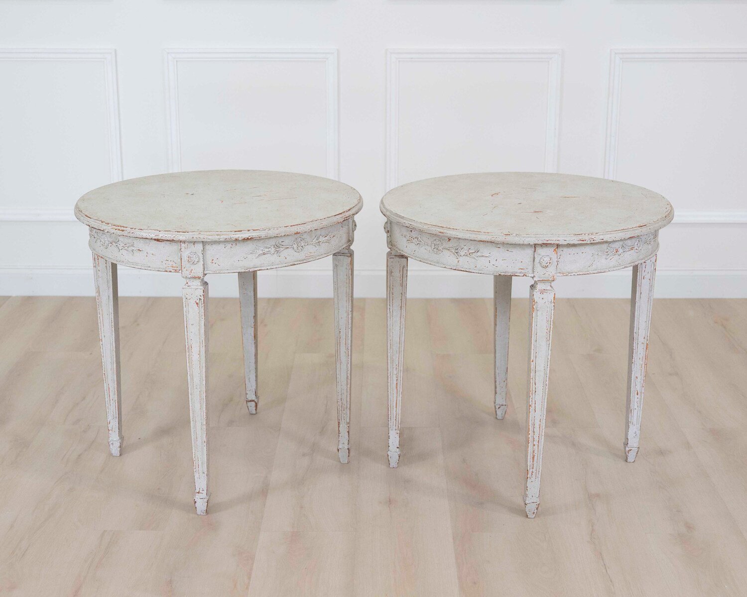 Pair of Swedish 20th Century Carved Round Tables - JAA