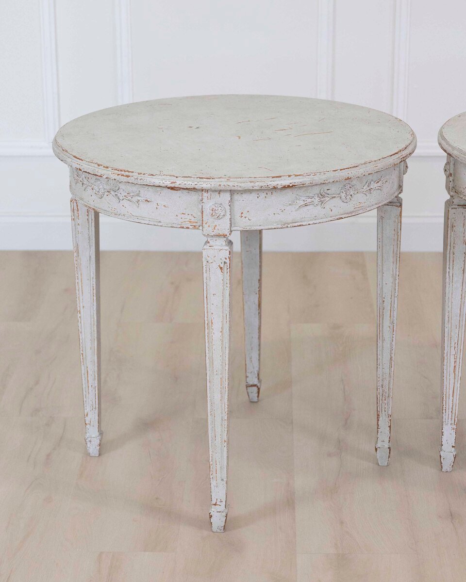 Pair of Swedish 20th Century Carved Round Tables - JAA