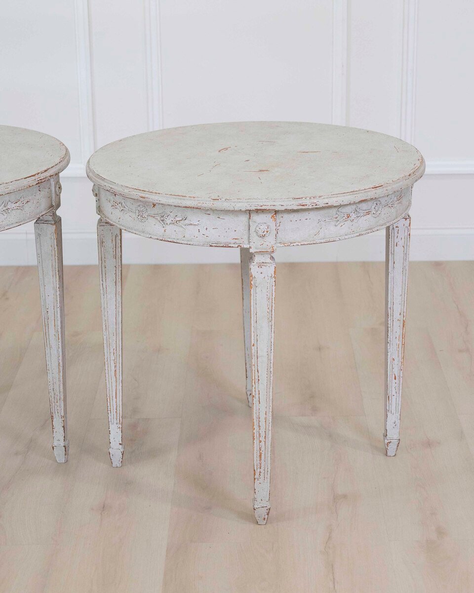 Pair of Swedish 20th Century Carved Round Tables - JAA