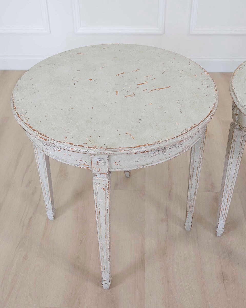 Pair of Swedish 20th Century Carved Round Tables - JAA