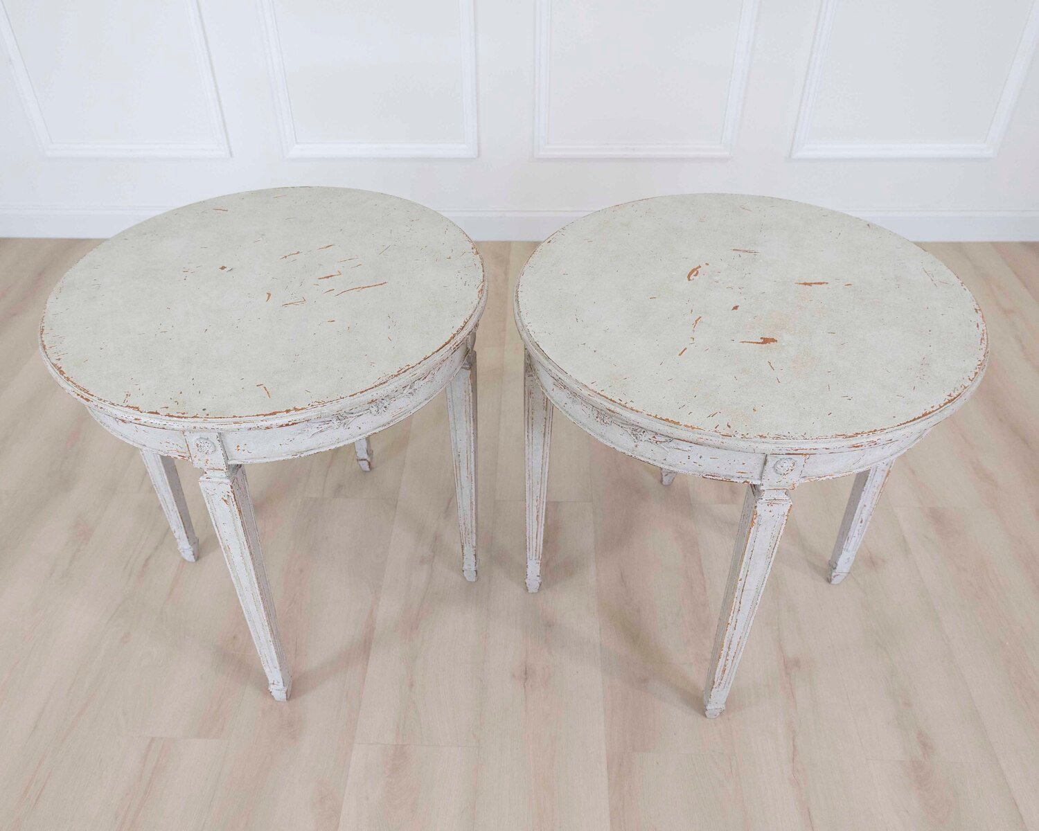 Pair of Swedish 20th Century Carved Round Tables - JAA