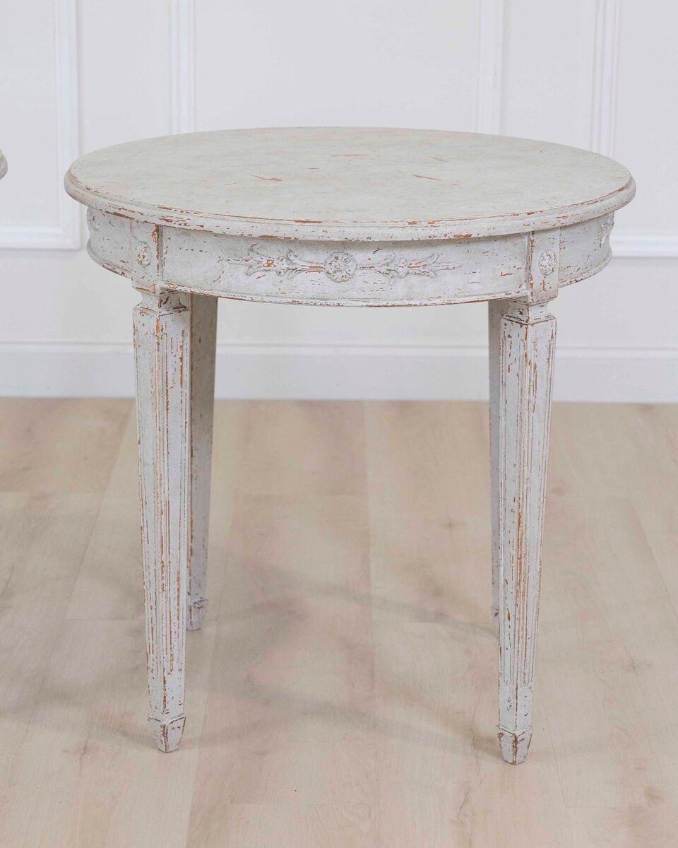 Pair of Swedish 20th Century Carved Round Tables - JAA