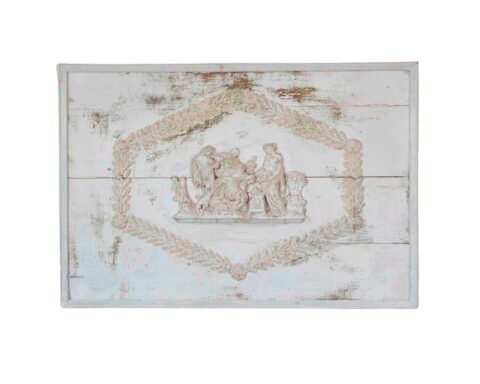 Antique French Neoclassical Painted Wooden Panel with Figural Relief