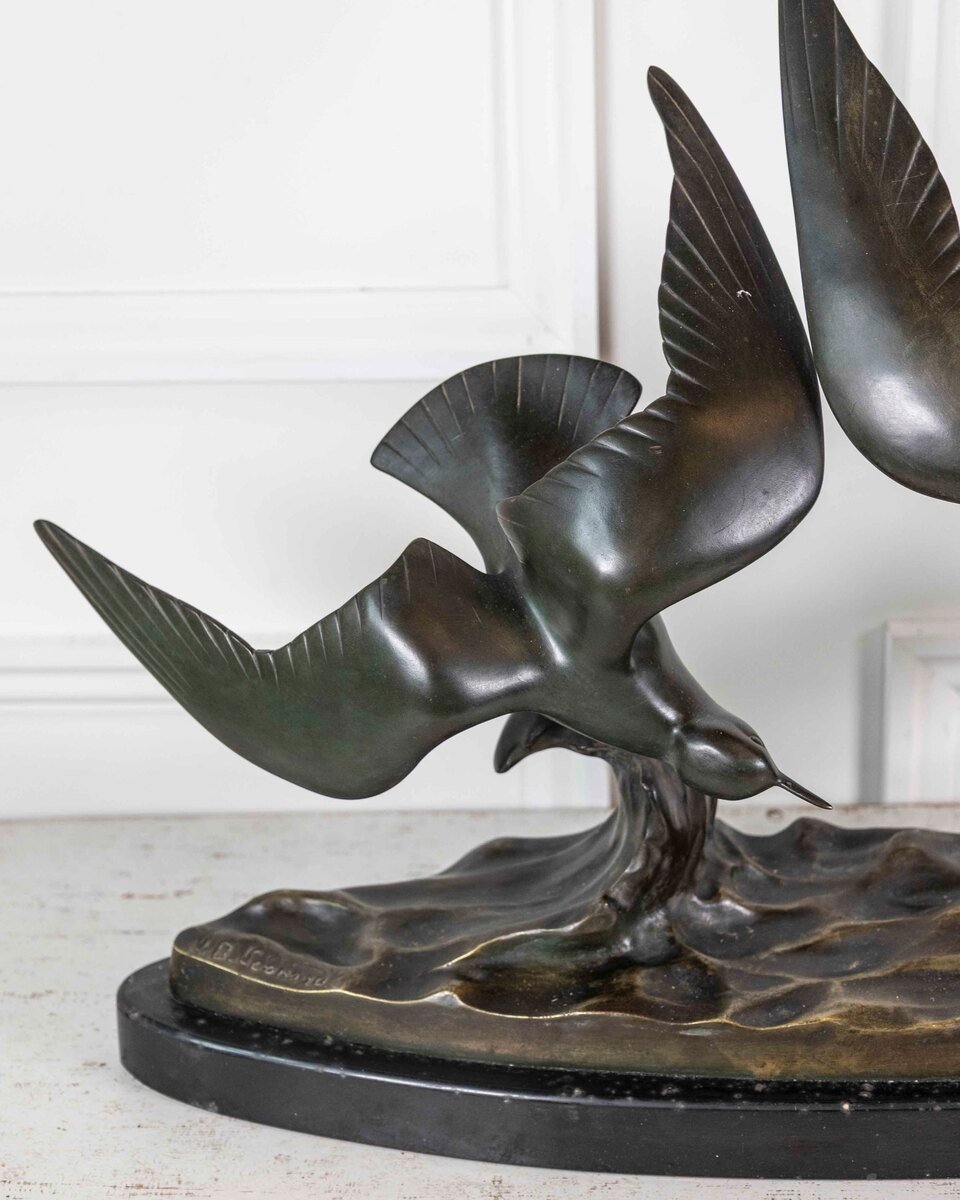 J.B. Léonard, Two Seagulls in Flight, Art Deco Bronze Sculpture - JAA