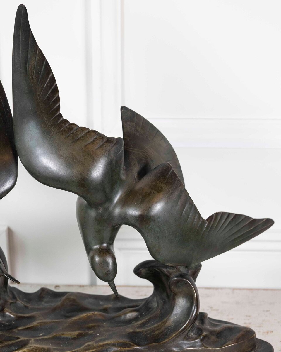 J.B. Léonard, Two Seagulls in Flight, Art Deco Bronze Sculpture - JAA