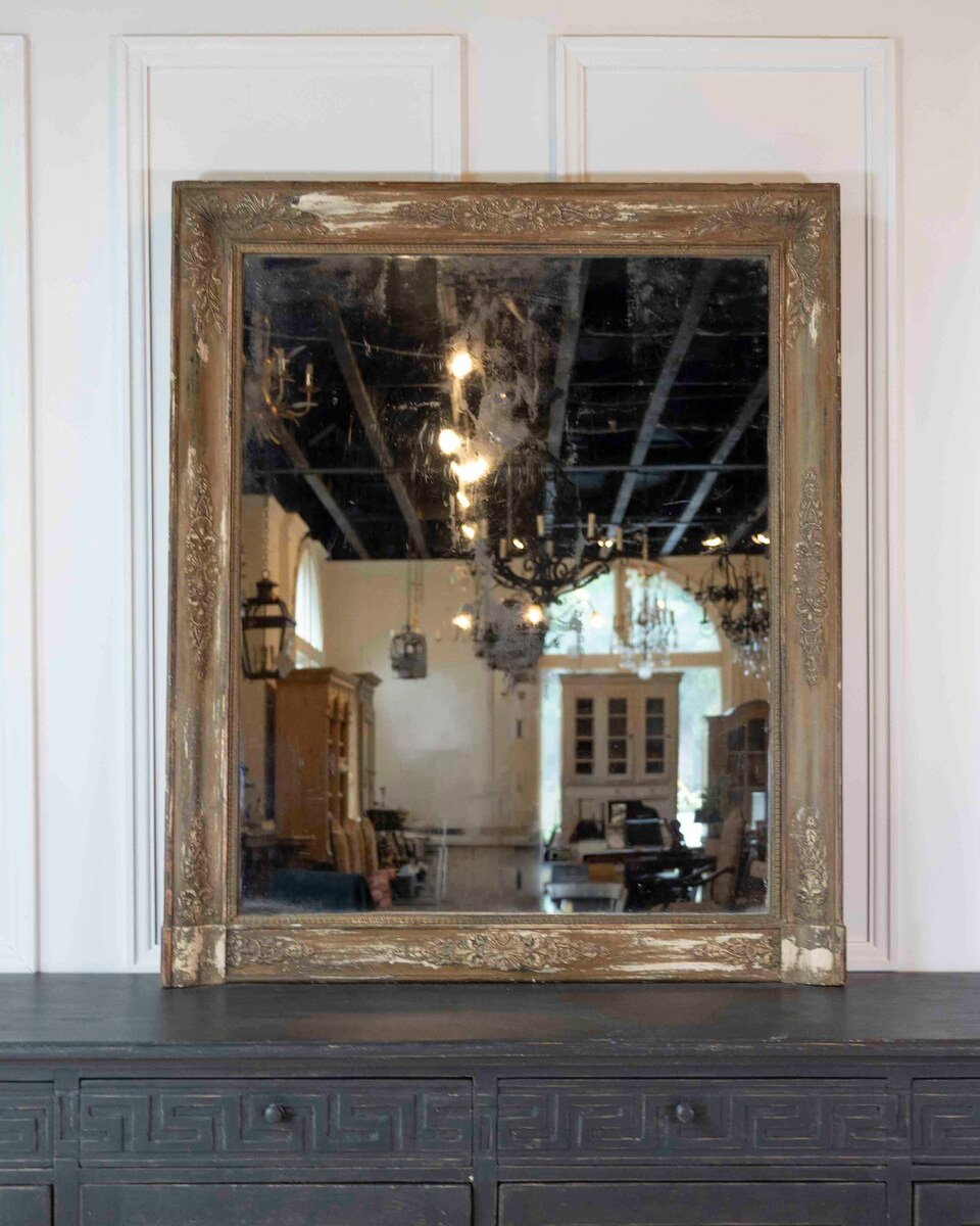 French 19th Century Empire Painted Mercury-Glass Mirror - JAA