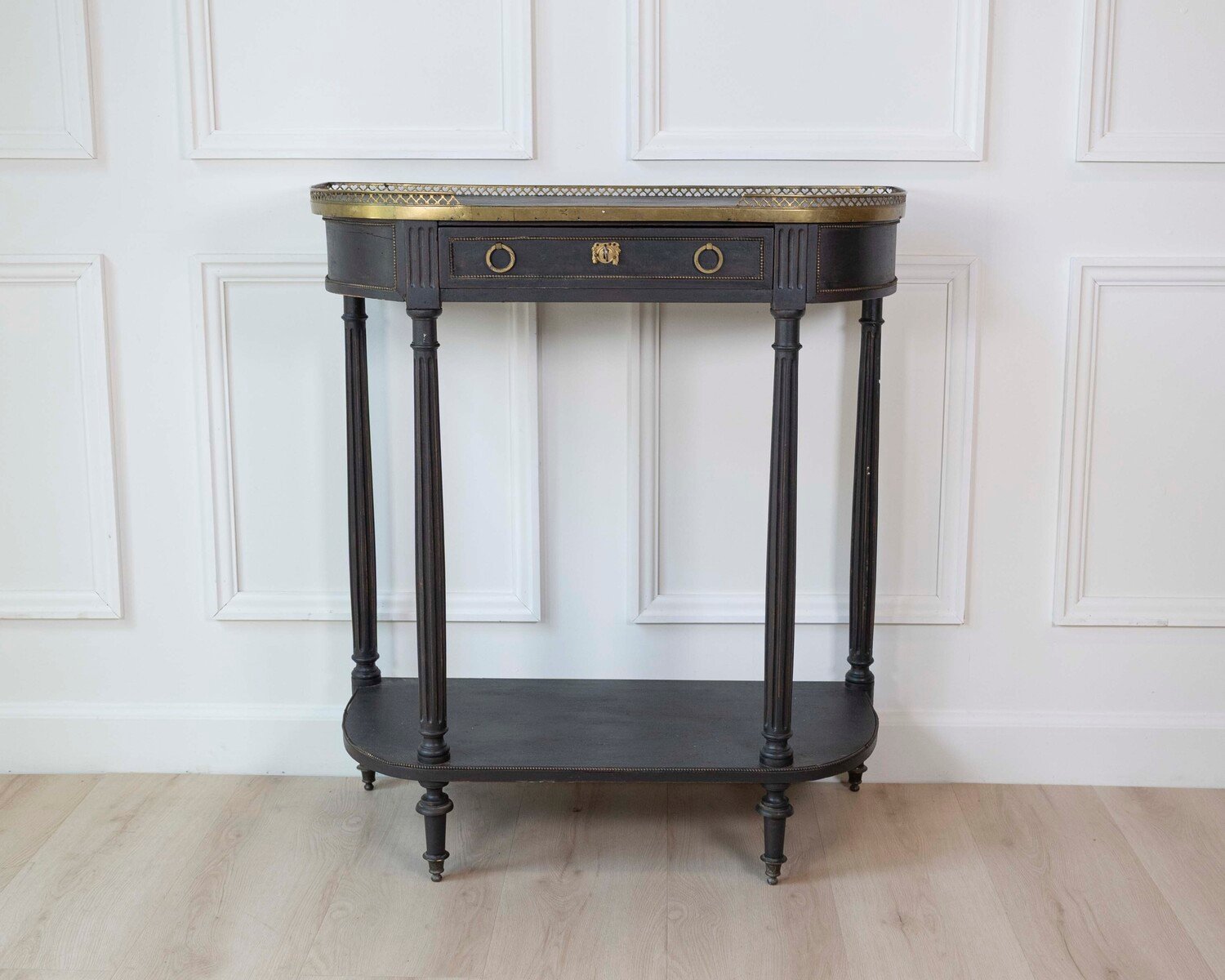 Mid-19th Century Swedish Ebonized Console Table with Brass Gallery and Slate Top, Circa 1850 - JAA