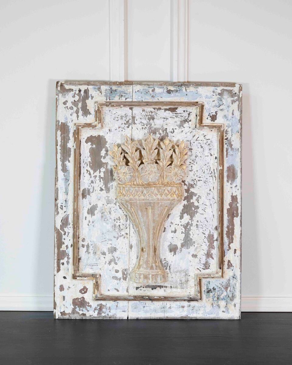 18th Century Carved and Painted Wooden Panel - JAA