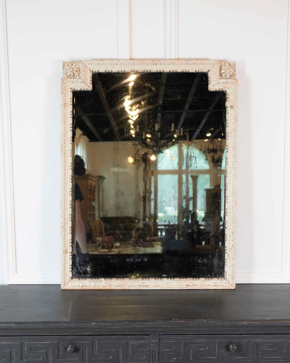 French 18th Century Louis XVI Painted Wood Panel Mirror - JAA