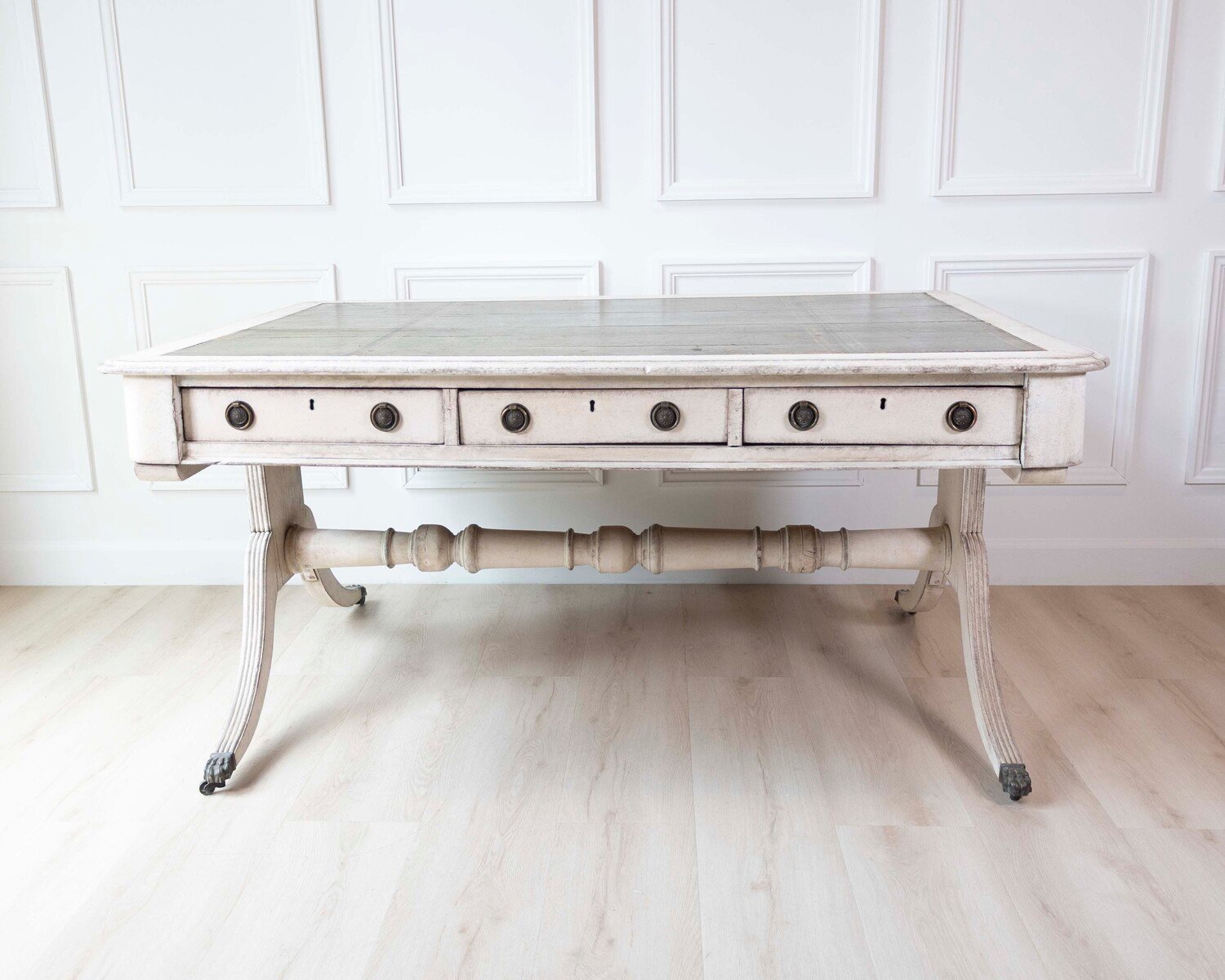 English Regency Early 19th Century Partners Desk with Leather Top and Bronze Mounts, c.1820 - JAA