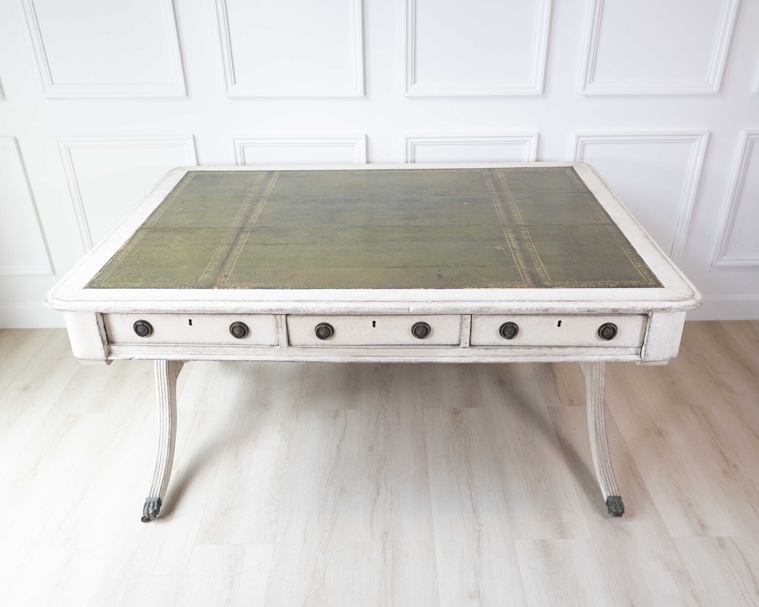 English Regency Early 19th Century Partners Desk with Leather Top and Bronze Mounts, c.1820 - JAA