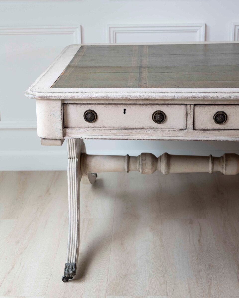 English Regency Early 19th Century Partners Desk with Leather Top and Bronze Mounts, c.1820 - JAA