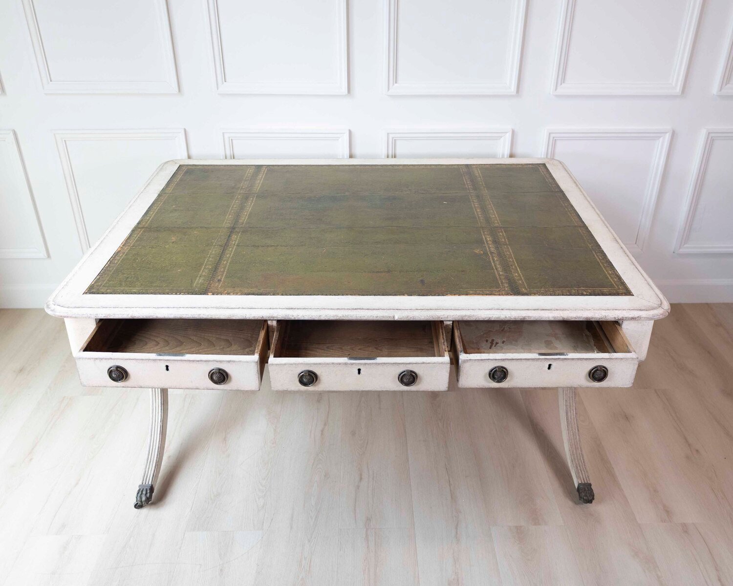 English Regency Early 19th Century Partners Desk with Leather Top and Bronze Mounts, c.1820 - JAA