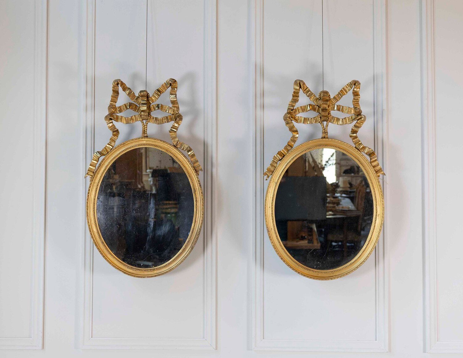 Pair of Swedish 20th Century Ribbon-Crested Mirrors - JAA