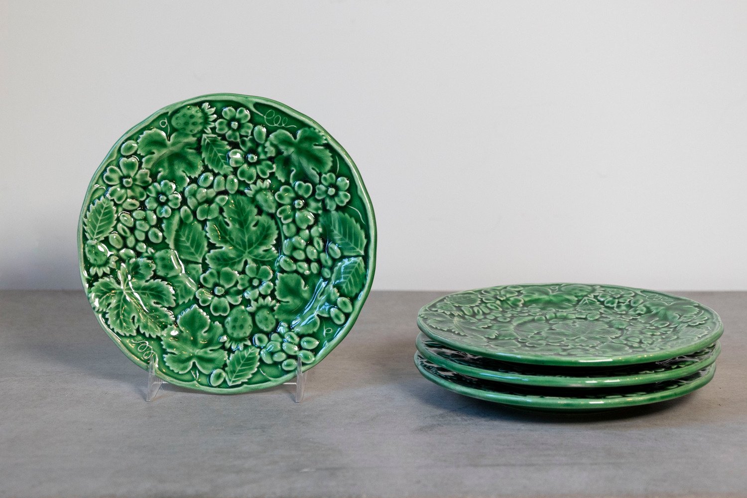 French 20th Century Green Glazed Porcelain Set of Eight Plates - JAA