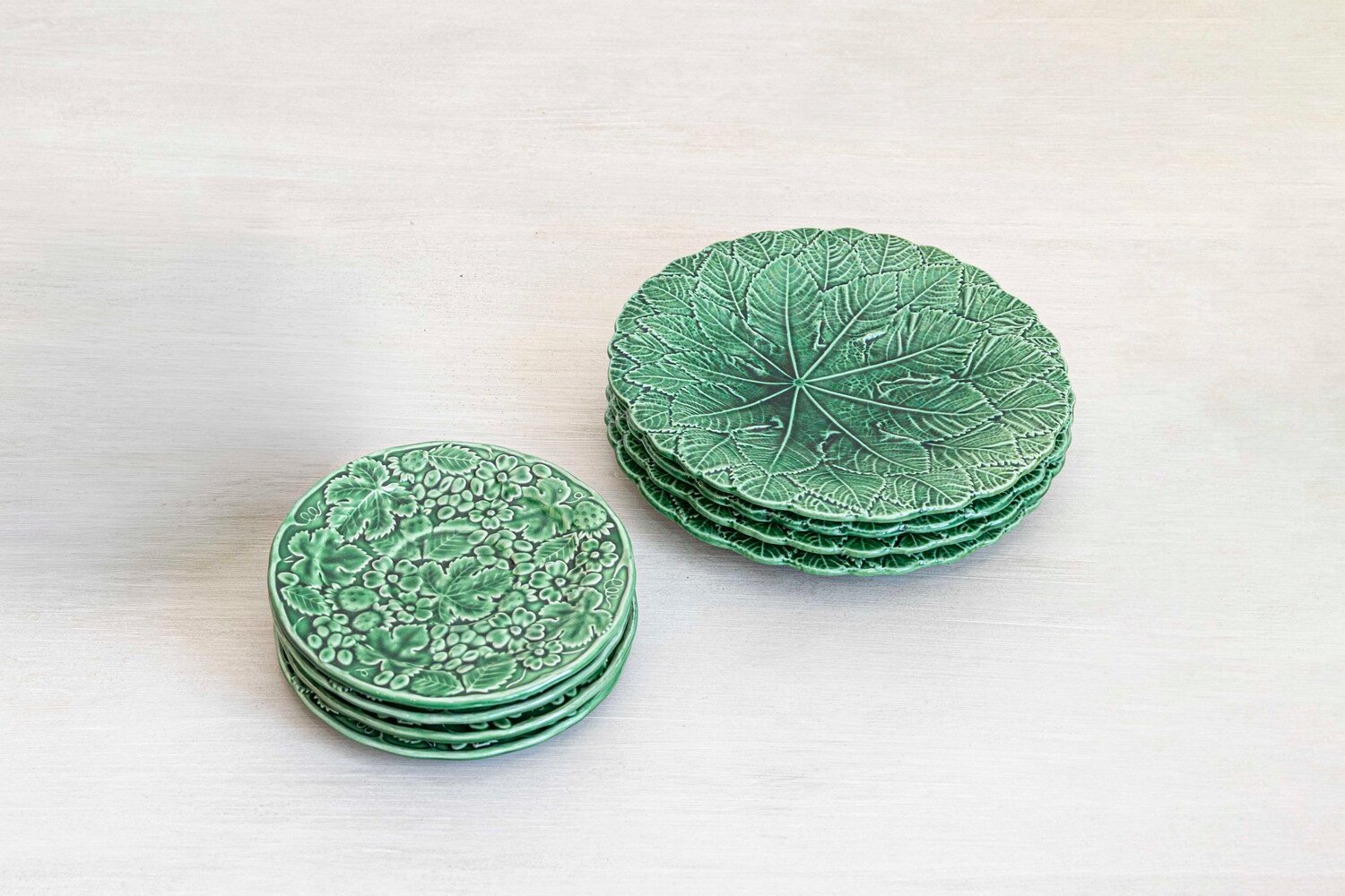 French 20th Century Green Glazed Porcelain Set of Eight Plates - JAA