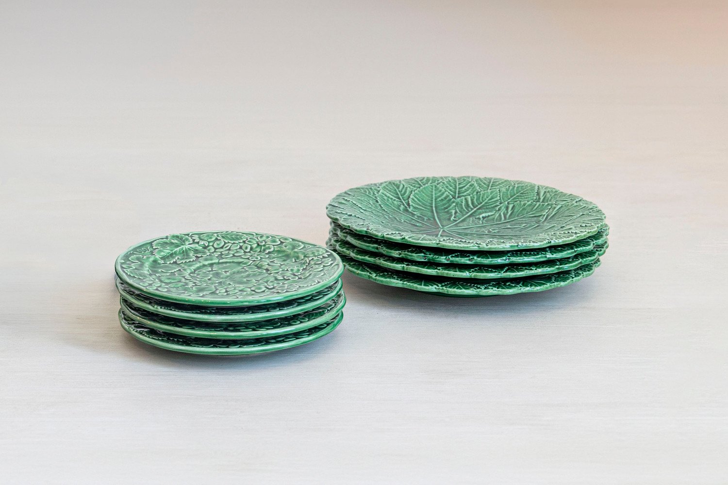 French 20th Century Green Glazed Porcelain Set of Eight Plates - JAA