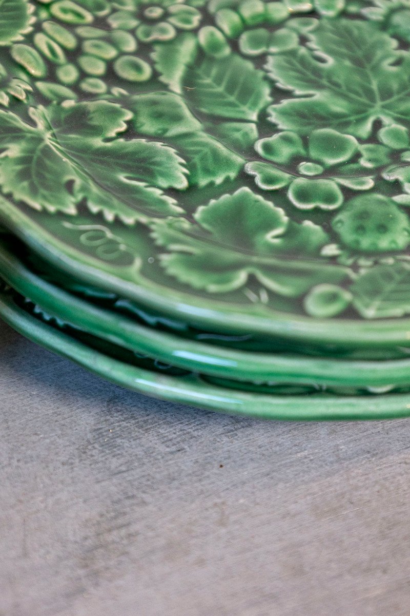 French 20th Century Green Glazed Porcelain Set of Eight Plates - JAA