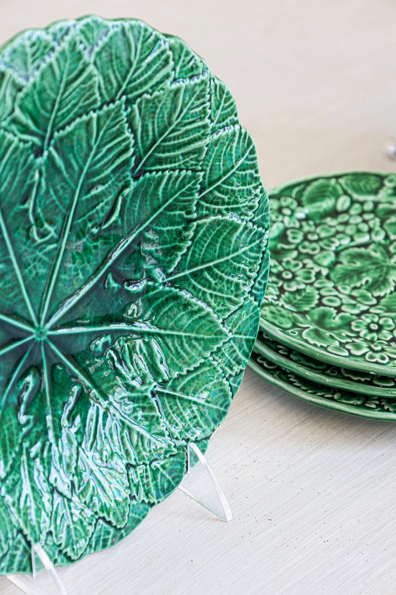 French 20th Century Green Glazed Porcelain Set of Eight Plates - JAA