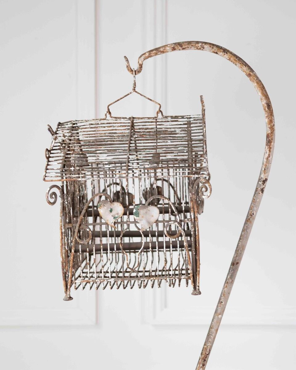 Charming French Birdcage Plant Stand with Original Paint - JAA