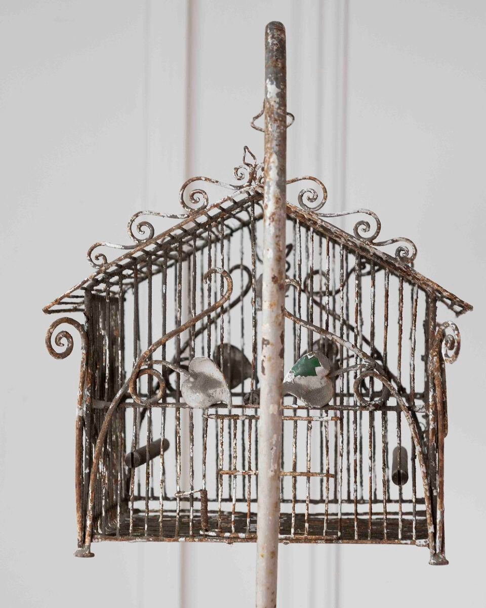 Charming French Birdcage Plant Stand with Original Paint - JAA